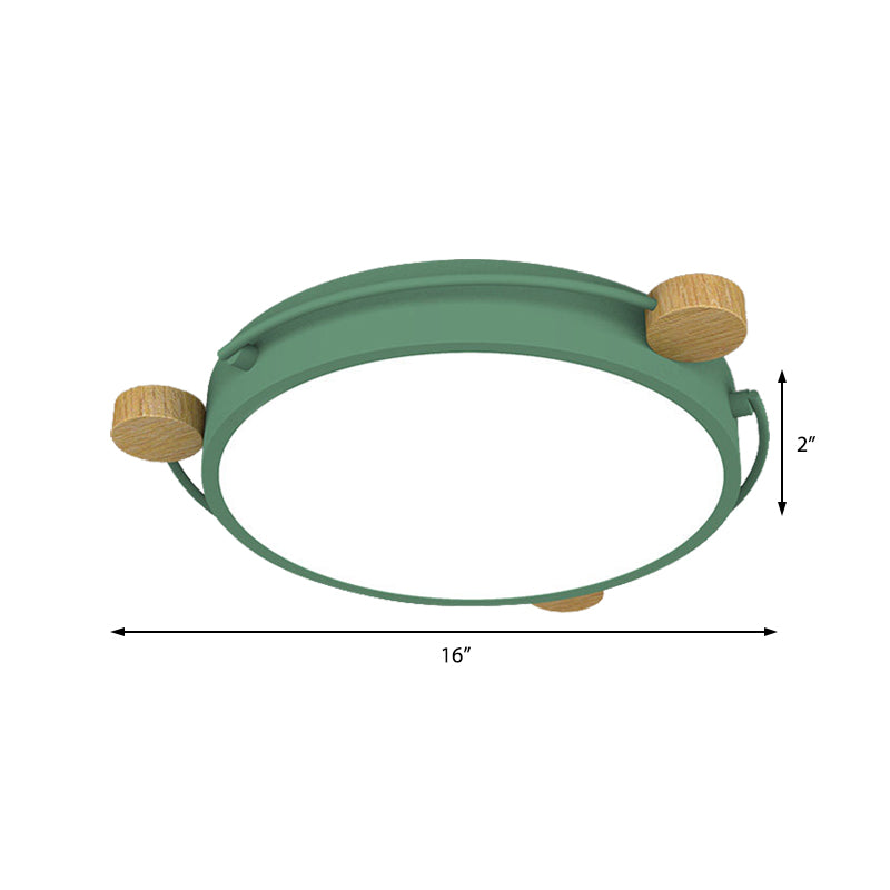 Nordic Orbital Led Ceiling Fixture - 16/19.5/23.5 Wide Flush Mount Lamp In Green/Grey/White-Wood