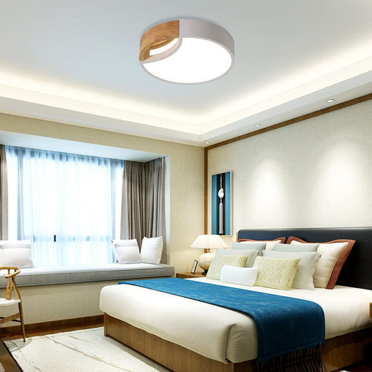 Nordic Iron Grey/White/Green Led Ceiling Light With Wood Grip - 12/16/19.5 Wide