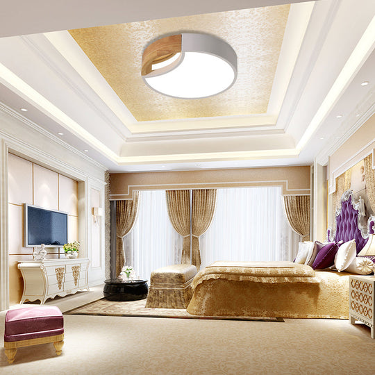 Nordic Iron Grey/White/Green Led Ceiling Light With Wood Grip - 12/16/19.5 Wide