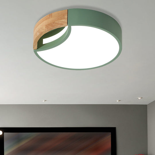 Nordic Iron Grey/White/Green Led Ceiling Light With Wood Grip - 12/16/19.5 Wide Green / 16 White