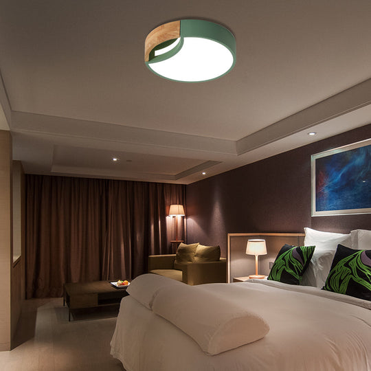 Nordic Iron Grey/White/Green Led Ceiling Light With Wood Grip - 12’/16’/19.5’ Wide