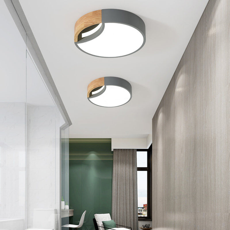 Nordic Iron Grey/White/Green Led Ceiling Light With Wood Grip - 12’/16’/19.5’ Wide