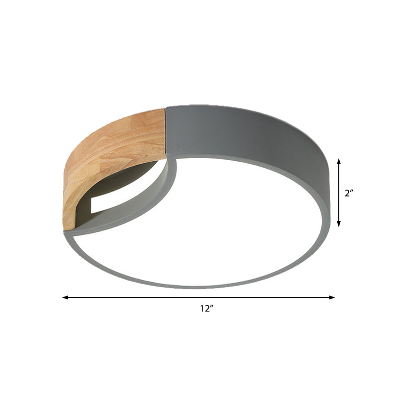 Nordic Iron Grey/White/Green Led Ceiling Light With Wood Grip - 12’/16’/19.5’ Wide