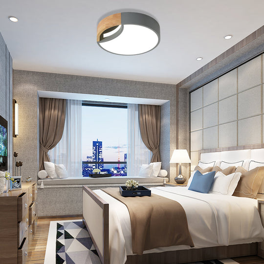 Nordic Iron Grey/White/Green Led Ceiling Light With Wood Grip - 12’/16’/19.5’ Wide