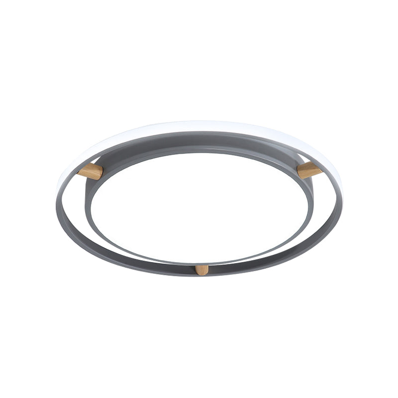 Nordic Dual Circle Led Ceiling Flush Light With Wood Arm - White/Green/Grey Thin Flushmount Lighting