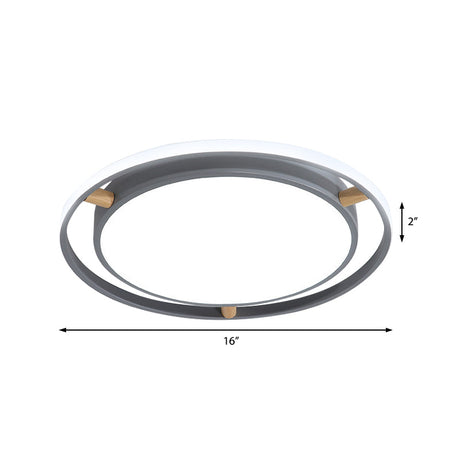 Nordic Dual Circle Led Ceiling Flush Light With Wood Arm - White/Green/Grey Thin Flushmount Lighting