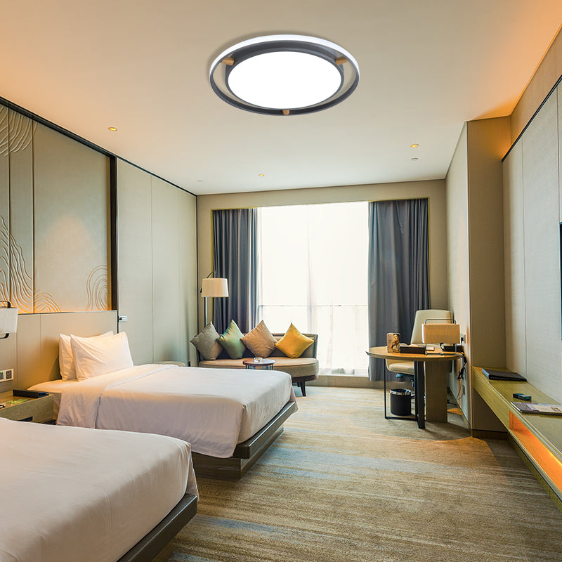 Nordic Dual Circle Led Ceiling Flush Light With Wood Arm - White/Green/Grey Thin Flushmount Lighting