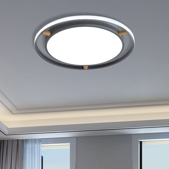 Nordic Dual Circle Led Ceiling Flush Light With Wood Arm - White/Green/Grey Thin Flushmount