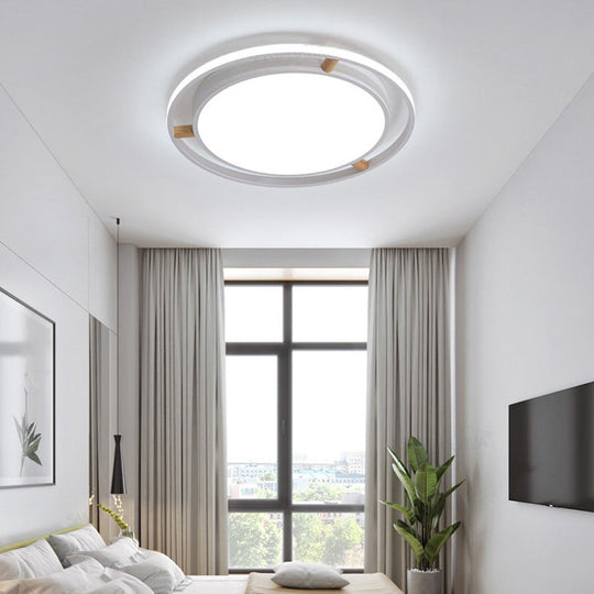 Nordic Dual Circle Led Ceiling Flush Light With Wood Arm - White/Green/Grey Thin Flushmount