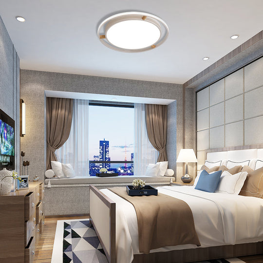 Nordic Dual Circle Led Ceiling Flush Light With Wood Arm - White/Green/Grey Thin Flushmount Lighting