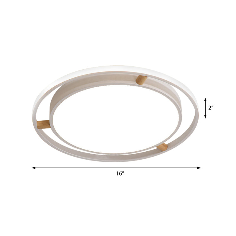 Nordic Dual Circle Led Ceiling Flush Light With Wood Arm - White/Green/Grey Thin Flushmount