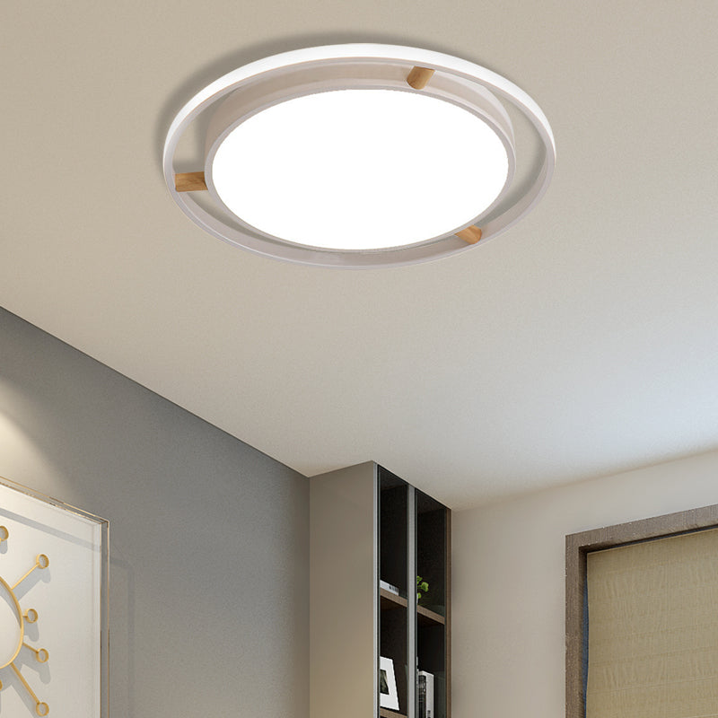 Nordic Dual Circle Led Ceiling Flush Light With Wood Arm - White/Green/Grey Thin Flushmount Lighting