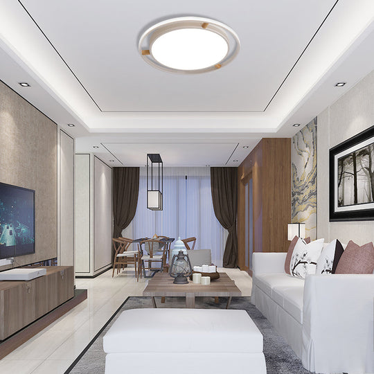 Nordic Dual Circle Led Ceiling Flush Light With Wood Arm - White/Green/Grey Thin Flushmount Lighting