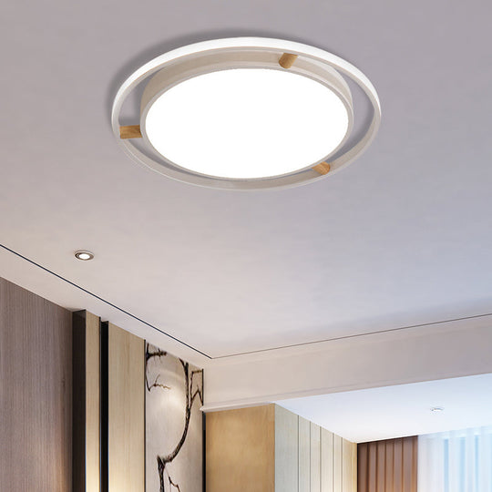 Nordic Dual Circle Led Ceiling Flush Light With Wood Arm - White/Green/Grey Thin Flushmount Lighting