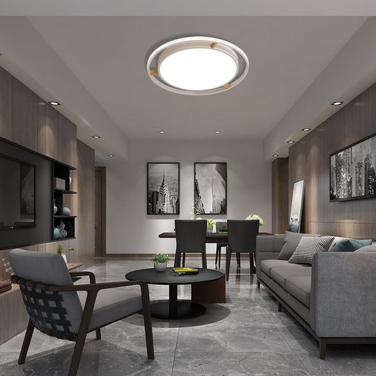 Nordic Dual Circle Led Ceiling Flush Light With Wood Arm - White/Green/Grey Thin Flushmount Lighting