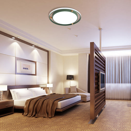 Nordic Dual Circle Led Ceiling Flush Light With Wood Arm - White/Green/Grey Thin Flushmount