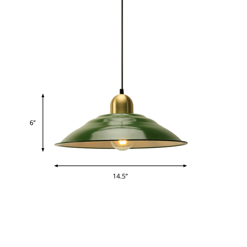 14.5’/16’ Wide Cone Pendant Light - Loft Metal 1-Light Ceiling Fixture In Polished Green