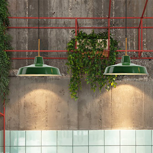 14.5’/16’ Wide Cone Pendant Light - Loft Metal 1-Light Ceiling Fixture In Polished Green