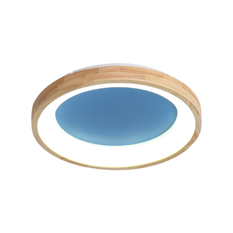 Nordic Style Led Flushmount Ceiling Light - Green/Blue Wood Circular Design 12’/16’/19.5’ Width