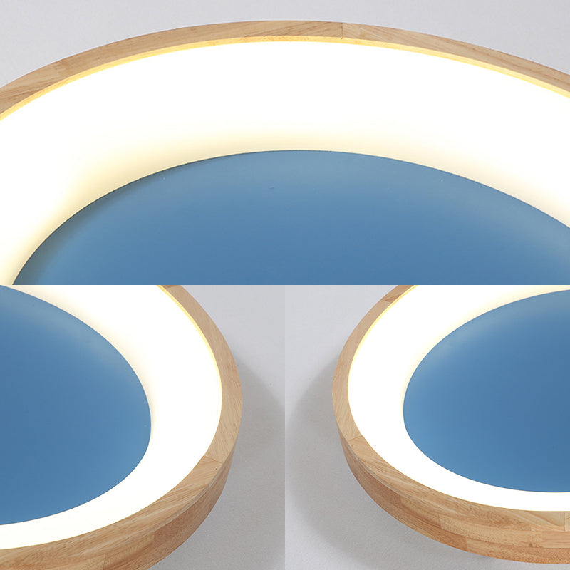 Nordic Style Led Flushmount Ceiling Light - Green/Blue Wood Circular Design 12’/16’/19.5’ Width