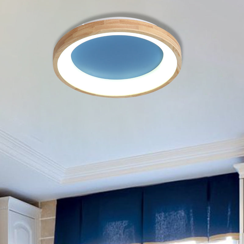 Nordic Style Led Flushmount Ceiling Light - Green/Blue Wood Circular Design 12’/16’/19.5’
