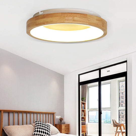 Nordic Style Led Flushmount Ceiling Light - Green/Blue Wood Circular Design 12/16/19.5 Width Green /