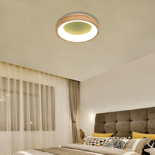 Nordic Style Led Flushmount Ceiling Light - Green/Blue Wood Circular Design 12’/16’/19.5’ Width