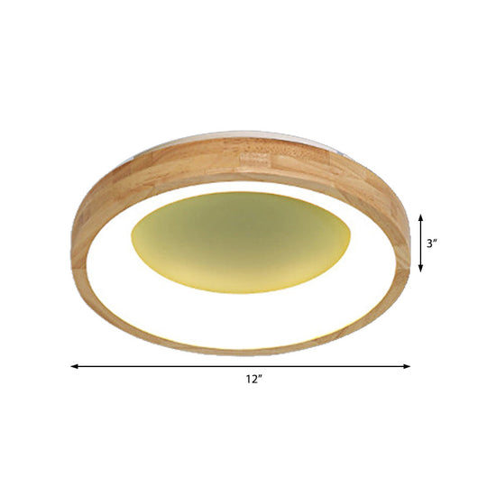 Nordic Style Led Flushmount Ceiling Light - Green/Blue Wood Circular Design 12/16/19.5 Width