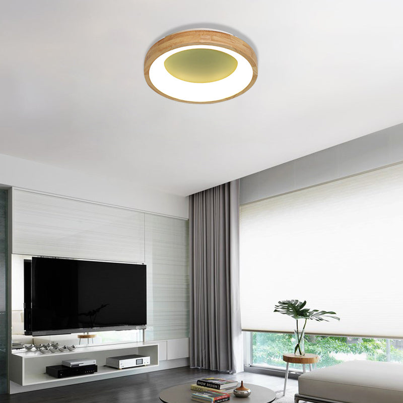 Nordic Style Led Flushmount Ceiling Light - Green/Blue Wood Circular Design 12’/16’/19.5’ Width