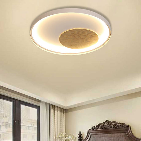 Nordic Acrylic Led Ceiling Flush Light In Black/White Wood - 12/16/19.5 Inch Wide