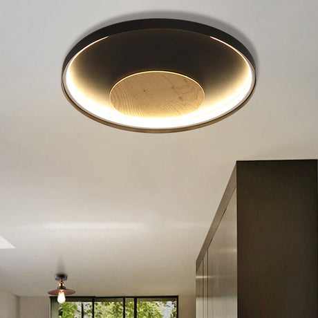Nordic Acrylic Led Ceiling Flush Light In Black/White Wood - 12/16/19.5 Inch Wide Black / 12