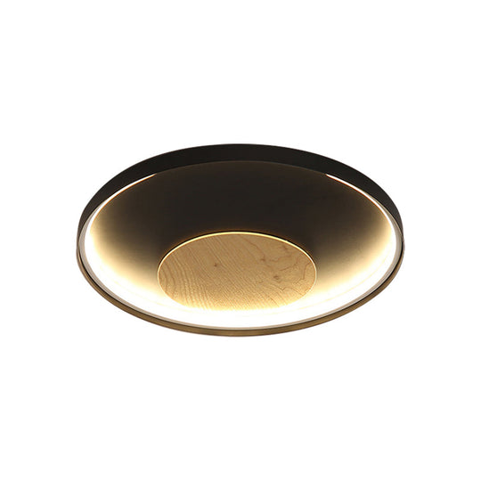 Nordic Acrylic Led Ceiling Flush Light In Black/White Wood - 12/16/19.5 Inch Wide