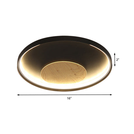 Nordic Acrylic Led Ceiling Flush Light In Black/White Wood - 12/16/19.5 Inch Wide