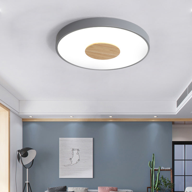 Nordic Iron Round Flush Mount Ceiling Light - 1 Head Pink/Blue/White Lighting Fixture For Bedroom