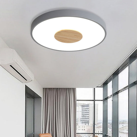 Nordic Iron Round Flush Mount Ceiling Light - 1 Head Pink/Blue/White Lighting Fixture For Bedroom