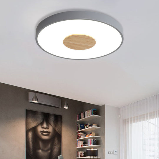 Nordic Iron Round Flush Mount Ceiling Light - 1 Head Pink/Blue/White Lighting Fixture For Bedroom