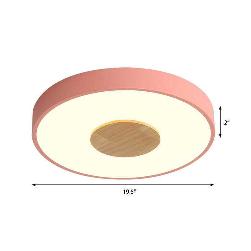 Nordic Iron Round Flush Mount Ceiling Light - 1 Head Pink/Blue/White Lighting Fixture For Bedroom