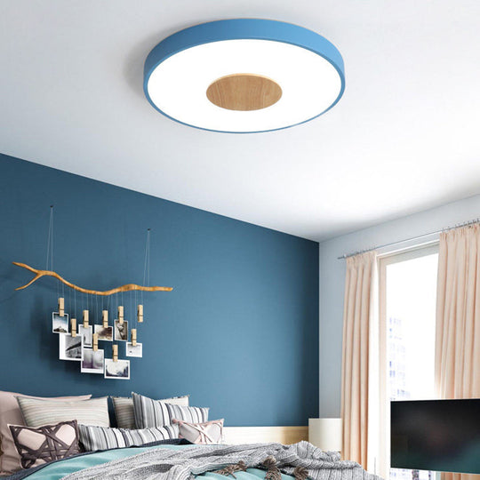Nordic Iron Round Flush Mount Ceiling Light - 1 Head Pink/Blue/White Lighting Fixture For Bedroom