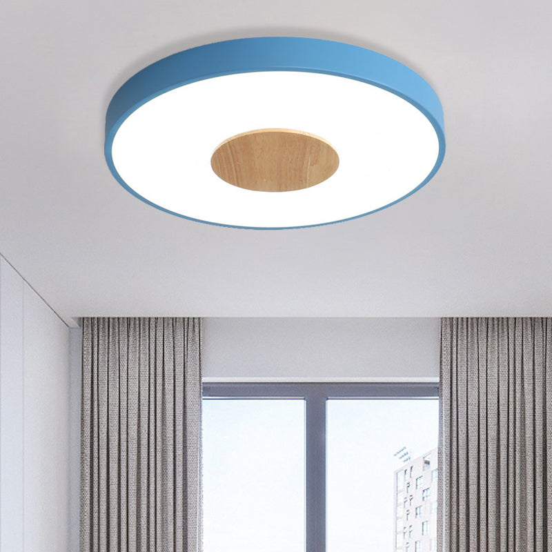 Nordic Iron Round Flush Mount Ceiling Light - 1 Head Pink/Blue/White Lighting Fixture For Bedroom