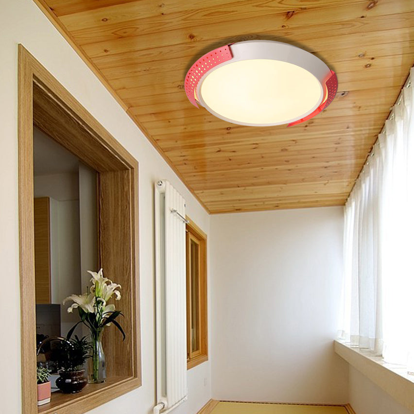 Modern Pink/Gold Hollow Metal Ceiling Fixture - 16’/19.5’ Round Flush Mount Light For Bedroom