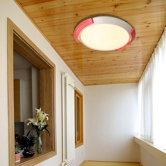 Modern Pink/Gold Hollow Metal Ceiling Fixture - 16’/19.5’ Round Flush Mount Light For Bedroom