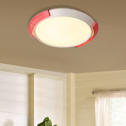 Modern Pink/Gold Hollow Metal Ceiling Fixture - 16/19.5 Round Flush Mount Light For Bedroom Pink /