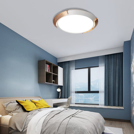 Modern Pink/Gold Hollow Metal Ceiling Fixture - 16’/19.5’ Round Flush Mount Light For Bedroom