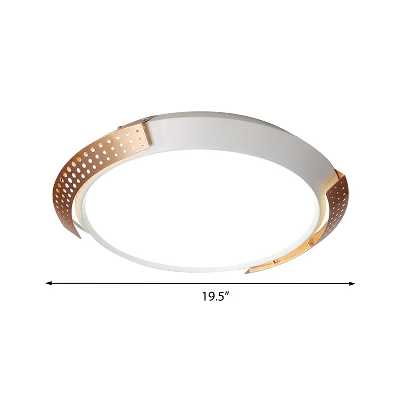 Modern Pink/Gold Hollow Metal Ceiling Fixture - 16’/19.5’ Round Flush Mount Light For Bedroom