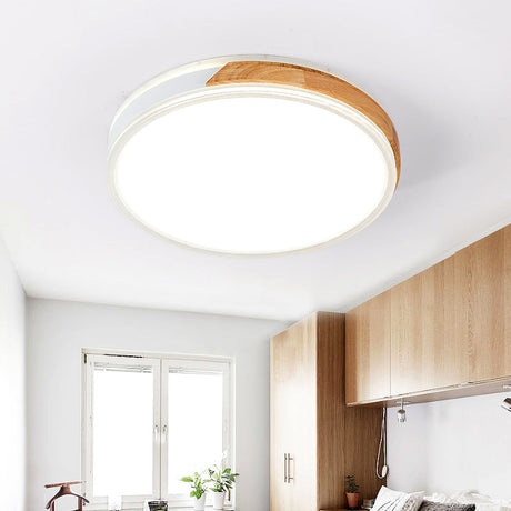 Modern Wood And Iron Ceiling Light Flush Mount In White/Gold - Warm White Indoor Fixture