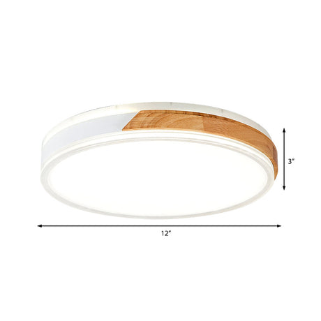 Modern Wood And Iron Ceiling Light Flush Mount In White/Gold - Warm White Indoor Fixture