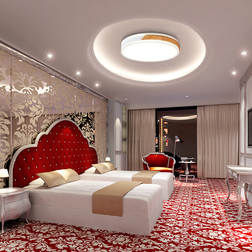 Modern Wood And Iron Ceiling Light Flush Mount In White/Gold - Warm White Indoor Fixture