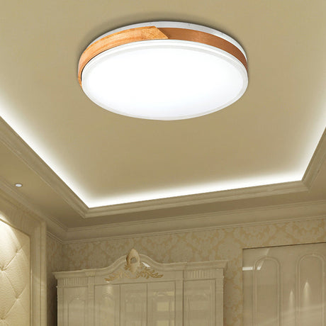 Modern Wood And Iron Ceiling Light Flush Mount In White/Gold - Warm White Indoor Fixture Gold / 16