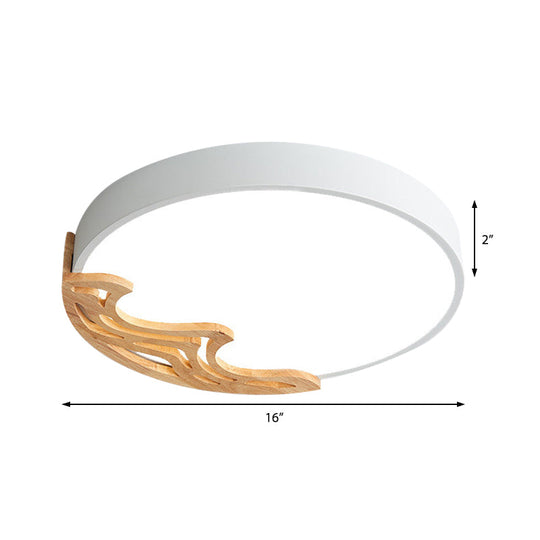 Nordic Led Ceiling Light - Thin Round Acrylic Flushmount With Wavy Wood Pattern White/Grey/Green