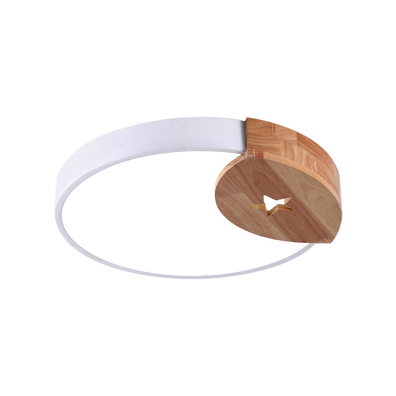 Round Acrylic Led Ceiling Light With Wood Guard - 9/12/20 Diameter Warm/White